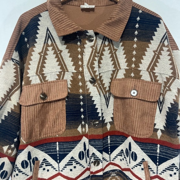 143 Story By Line Up Aztec Tribal Shacket Corduroy Western Button Down Size 2X - Picture 3 of 11